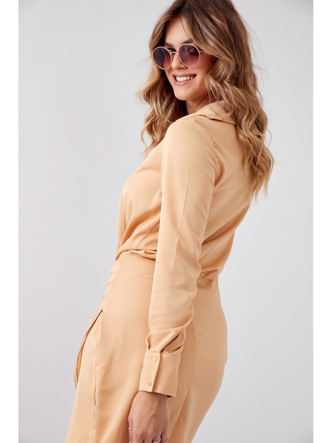 Rochie camasa wrap cu drapaj, bej 110537 - Magazin online - Boutique